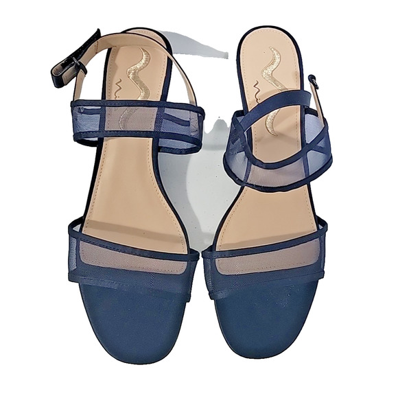 Nina Ganice Navy Blue Satin With Mesh Straps Slingback Sandals Sz 11M - Picture 1 of 13